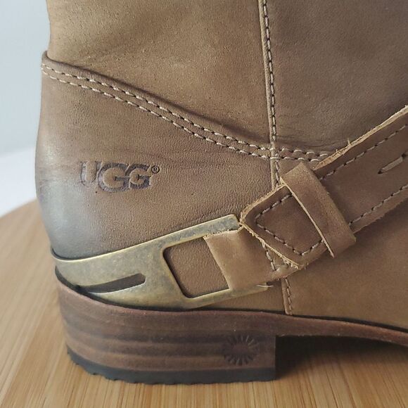 Ugg Australia Brown Leather Gold Hardware Harness Ankle Short Boots Women's 6 - Picture 2 of 13